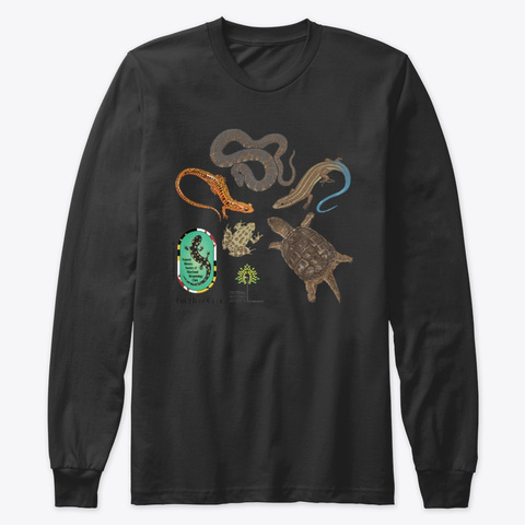 Black long-sleeve shirt with images of several reptiles and amphibians.